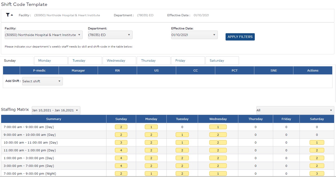 Shift Code Template - No Staffing Grid
